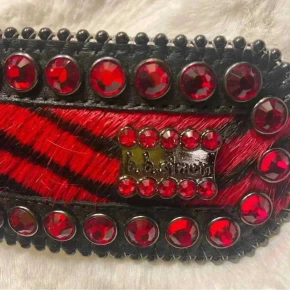 Authentic BB Simon Red Zebra Wide Belt Swarovski Crystals EUC main image 14